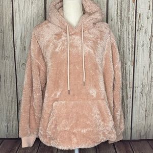 H&M faux Fur drawstring Hoodie size Large